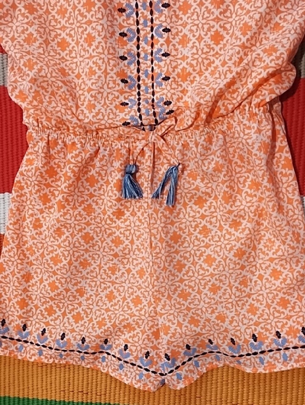 My Michelle Orange Printed Spaghetti-Strap Dress with Blue Accents Girl's Large. - Picture 4 of 11